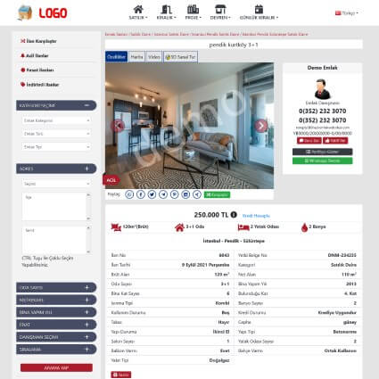Gelişmiş Yabancı Dil Desteği (Panelden Düzenlenebilir , Hreflang SEO'lu) +Matterport 3D Sanal Tur desteği + Açılış Mesajı Gösterebilme + Panelden Renk Değişikliği +Whatsapp Canlı Destek + Diğer Standart Özelliklerimiz+Temayı İncele Butonundan Temayı Online İnceleyebilirsiniz