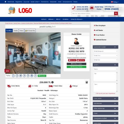 Gelişmiş Yabancı Dil Desteği (Panelden Düzenlenebilir , Hreflang SEO'lu) +Matterport 3D Sanal Tur desteği + Açılış Mesajı Gösterebilme + Panelden Renk Değişikliği +Whatsapp Canlı Destek + Diğer Standart Özelliklerimiz +Temayı İncele Butonundan Temayı Online İnceleyebilirsiniz