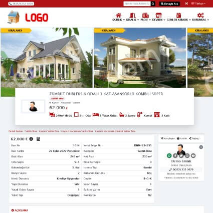 Standart Tüm Özellikler +En Güncel SEO Altyapısı + Konutlar için Enerji Kimlik Belgesi Bilgileri Ekleyebilme + Blog +Foto Galeri + Müşteri Yorumları + Her Dil İçin Ayrı Whatsapp Tanımlayabilme + Danışmanlar İçin Profil Sayfası+ Panelden Kişisel Renk Oluşturabilme + Ve Daha Nice Güzel Özellikleri Görmek İçin Temayı Online İnceleyebilirsiniz